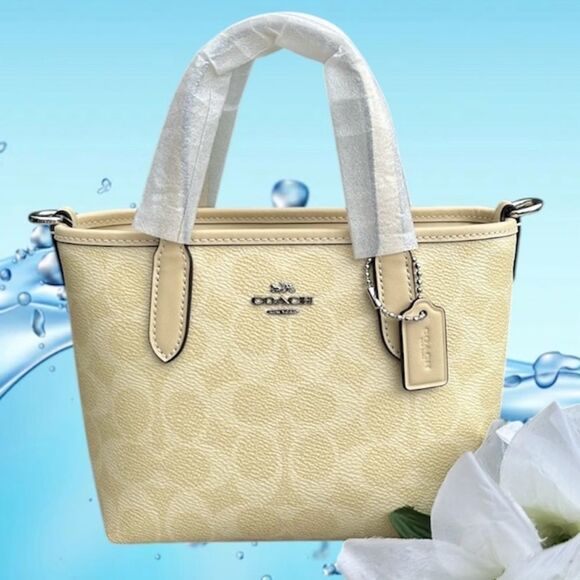 Coach City Mini Tote Bag In Signature Canvas Butter Yellow Crossbody Purse - Picture 1 of 16